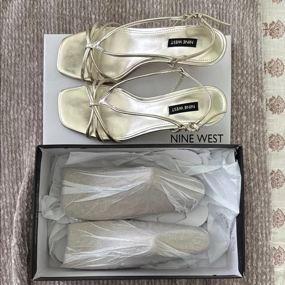 Nine West Gold Heels with Strappy Design - Picture 2 of 5